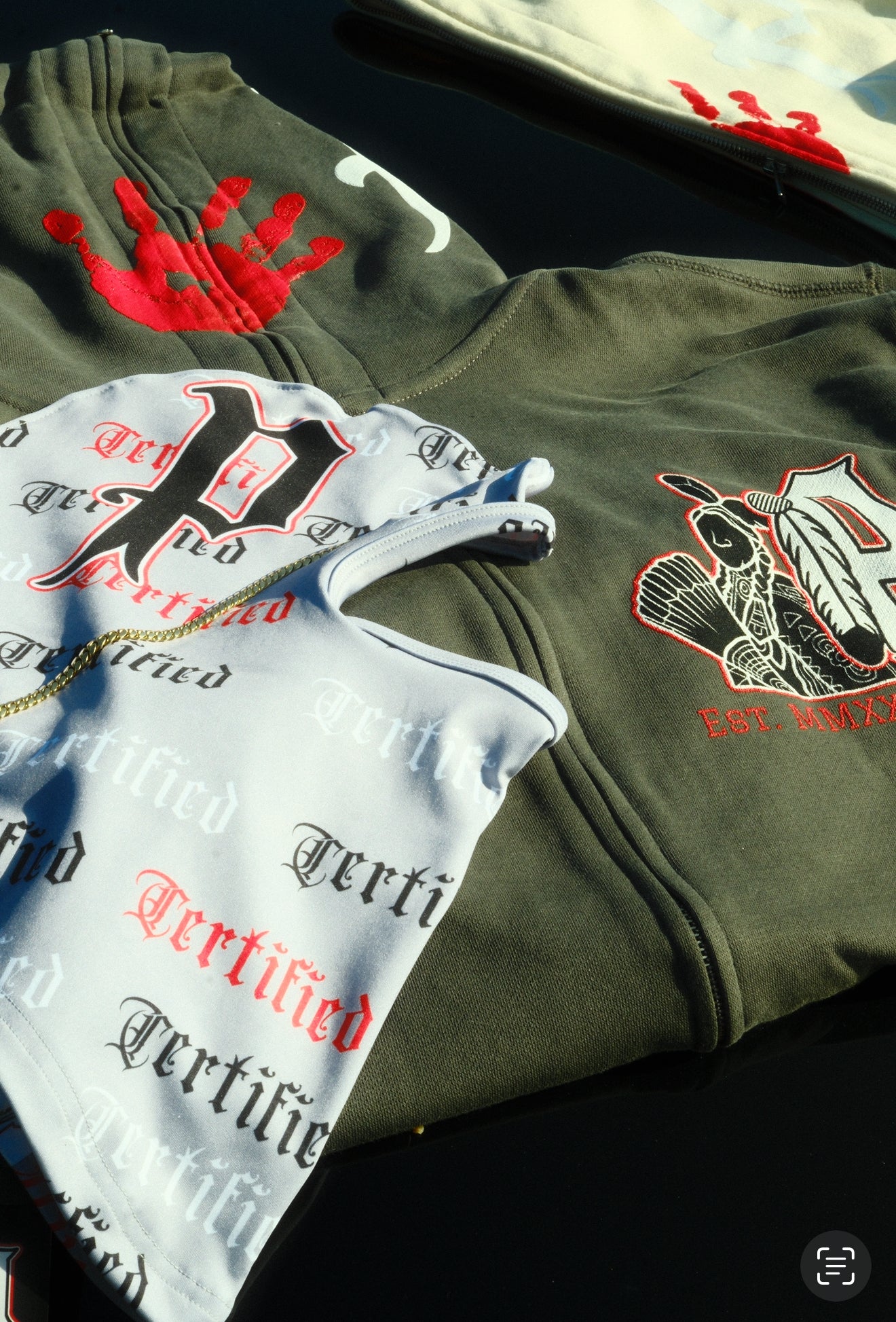 M.M.I.W. Full Zip Rhinestone Hoodie Gray