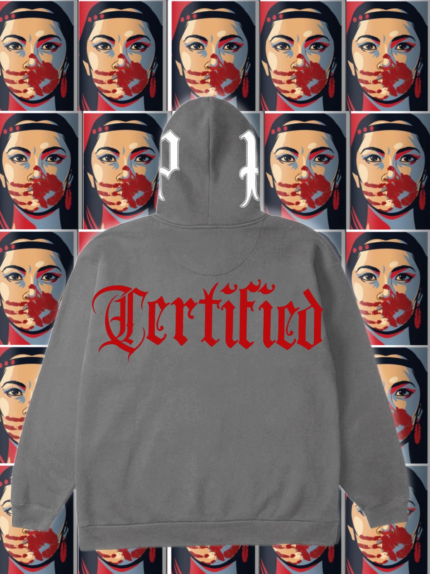 M.M.I.W. Full Zip Rhinestone Hoodie Gray