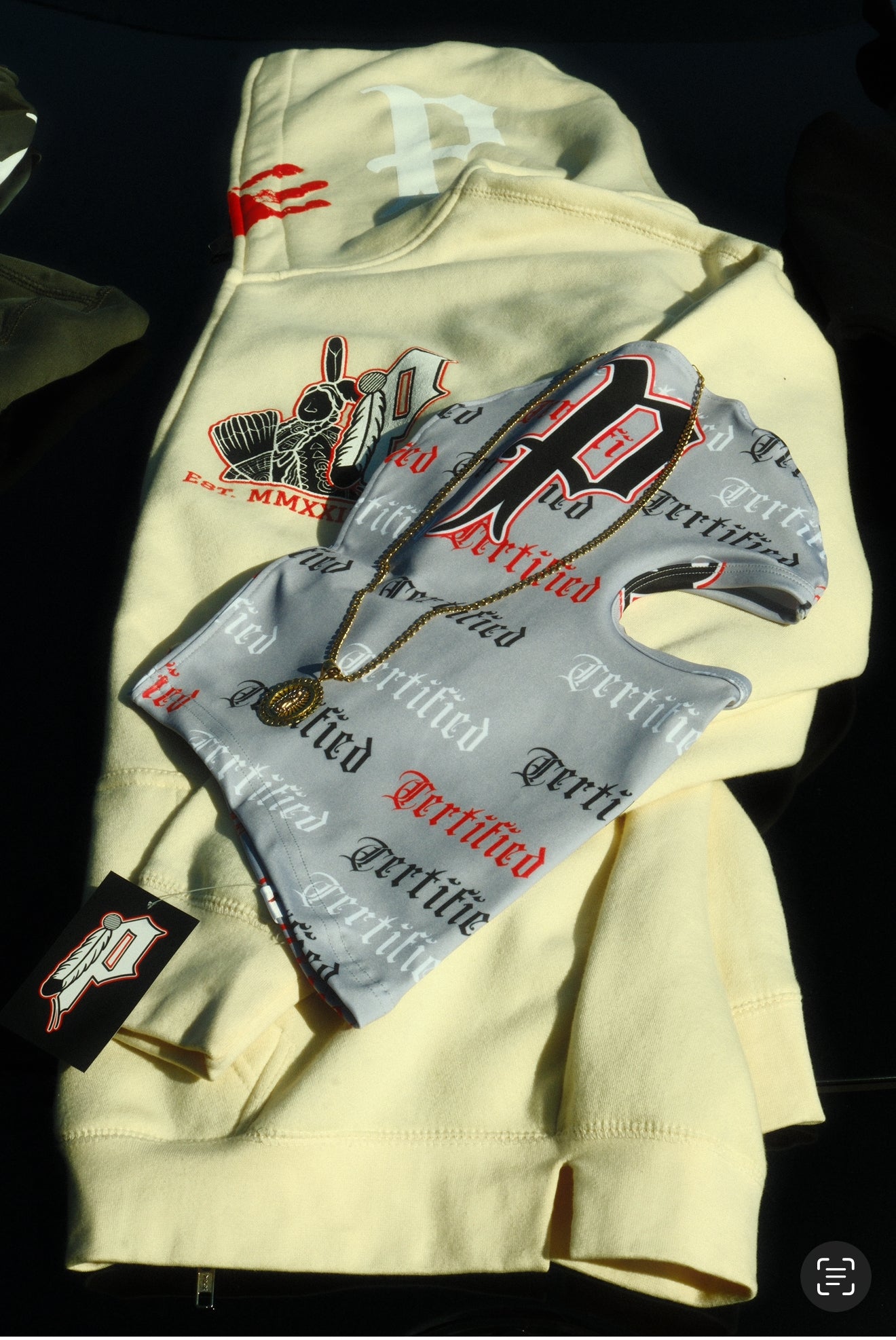 M.M.I.W. Full Zip Rhinestone Hoodie OFF WHT