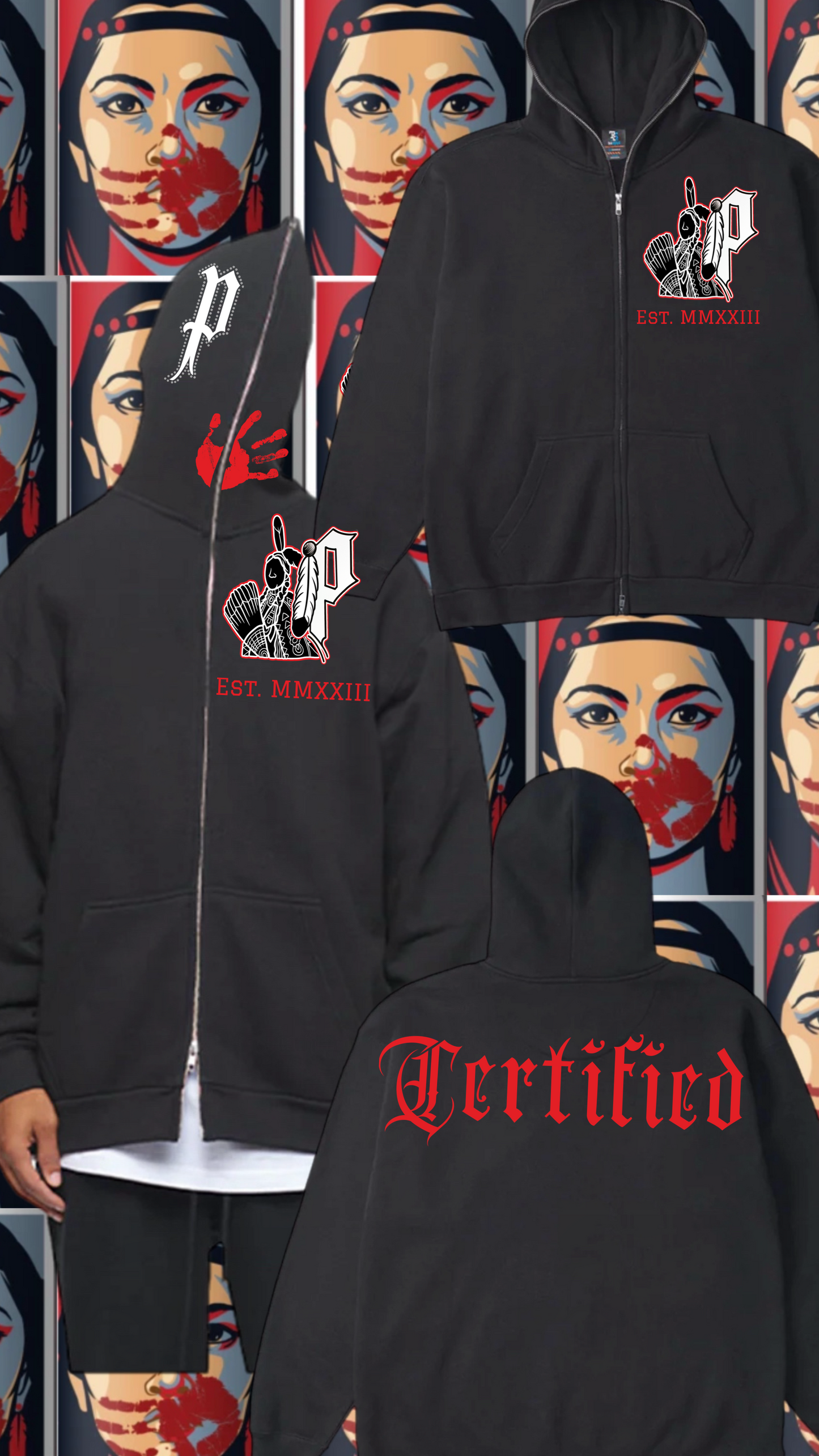 M.M.I.W. Full Zip Rhinestone Hoodie